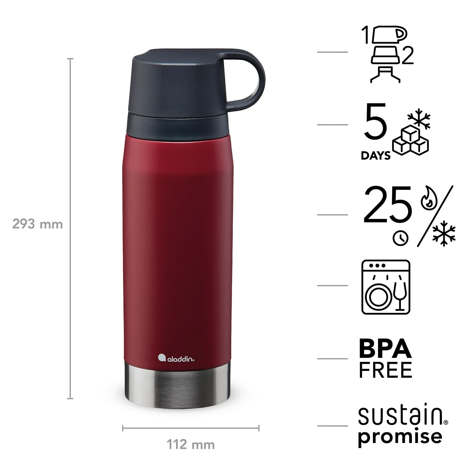 Aladdin CityPark Thermoflasche, 1,1L, Burgund-Rot 4 Aladdin CityPark Thermoflasche, 1,1L, Burgund-Rot – Bild 4