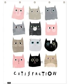 Juniqe Duschvorhang "Catisfaction 1" In Rosa & Schwarz