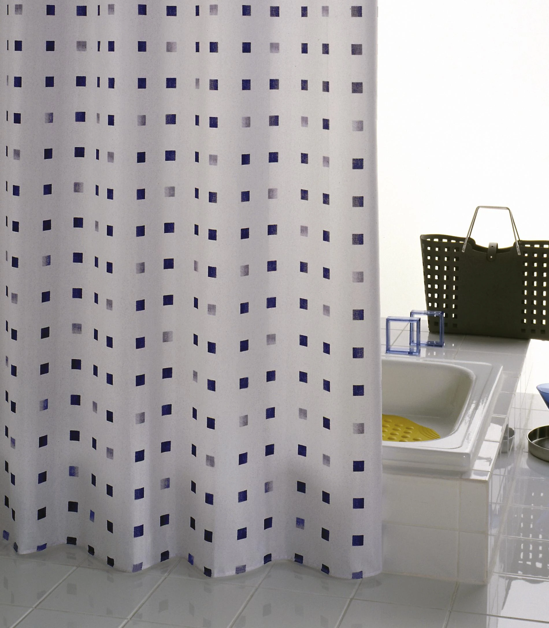 RIDDER Duschvorhang Textil Domino Inkl. Ringe Blau 180x200 Cm 2 RIDDER Duschvorhang Textil Domino Inkl. Ringe Blau 180x200 Cm – Bild 2