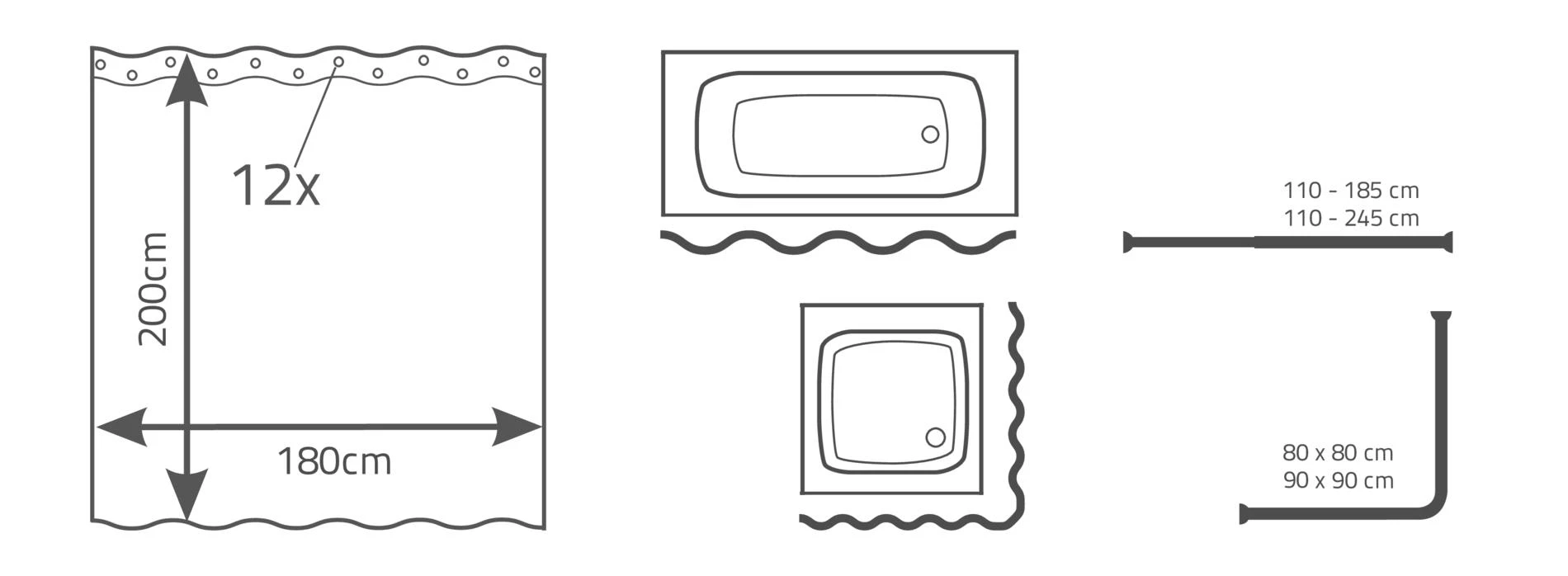RIDDER Duschvorhang Textil Domino Inkl. Ringe Blau 180x200 Cm 3 RIDDER Duschvorhang Textil Domino Inkl. Ringe Blau 180x200 Cm – Bild 3