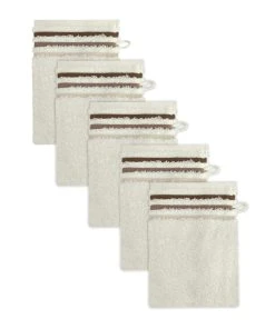 Schiesser Waschhandschuh Skyline Color 5er-Set Mit Webbordüre In Creme