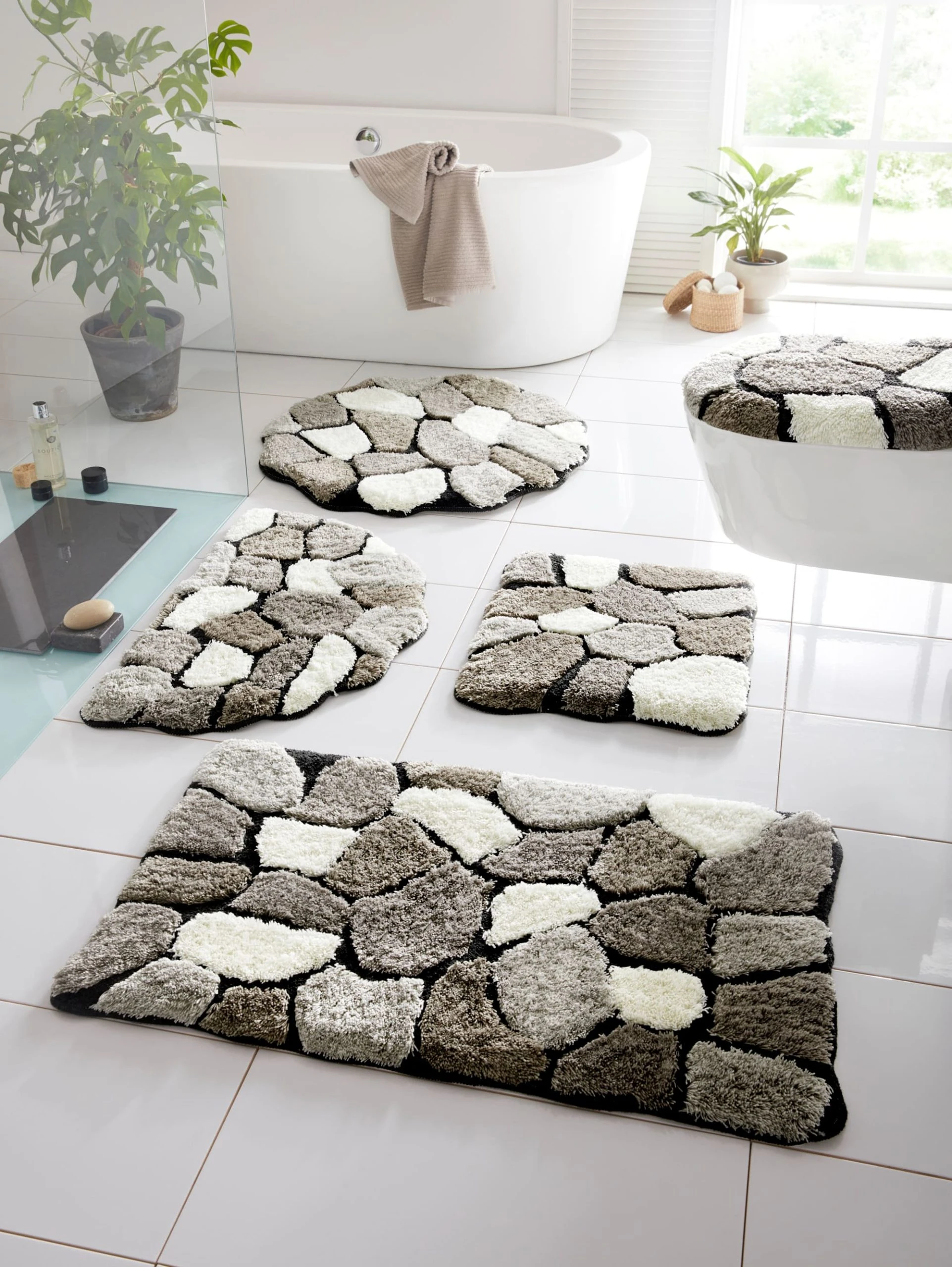 Webschatz Badematte Rund 'Stone' In Grau 2 Webschatz Badematte Rund 'Stone' In Grau – Bild 2