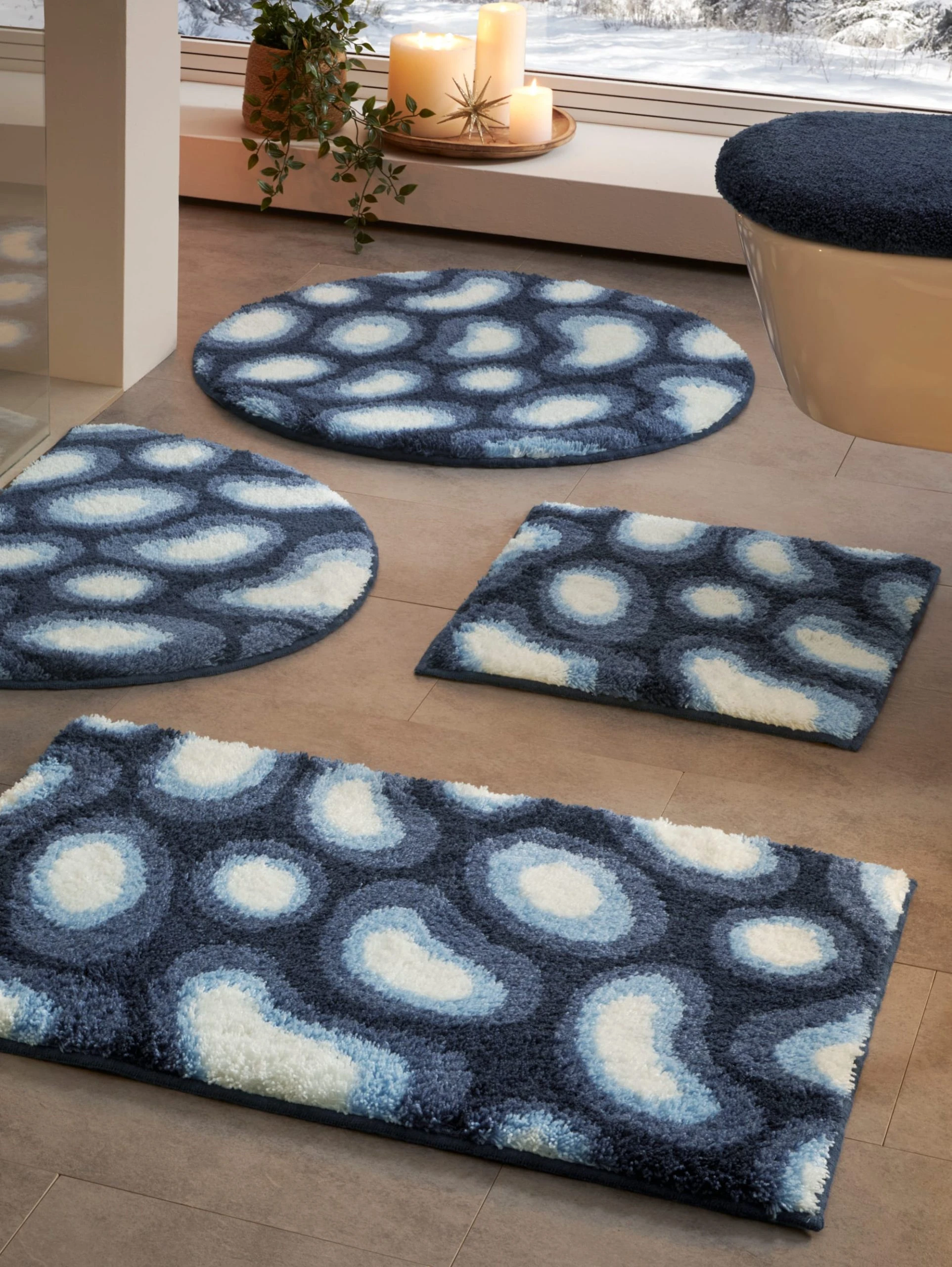 Webschatz Badematte Rund 'Tokio' In Blau 1 Webschatz Badematte Rund 'Tokio' In Blau