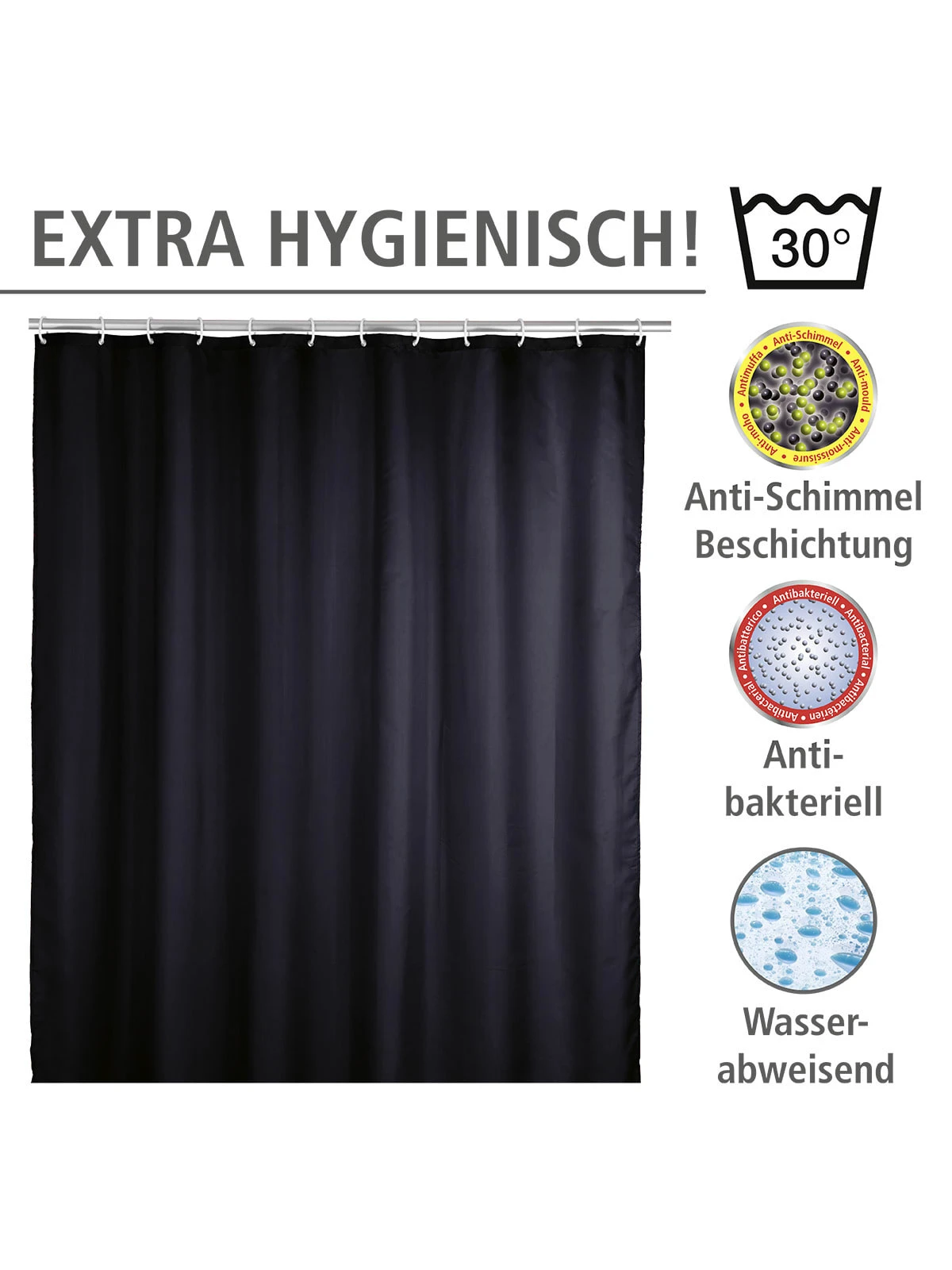 Wenko Anti-Schimmel Duschvorhang Uni Black In Schwarz 10 Wenko Anti-Schimmel Duschvorhang Uni Black In Schwarz – Bild 10