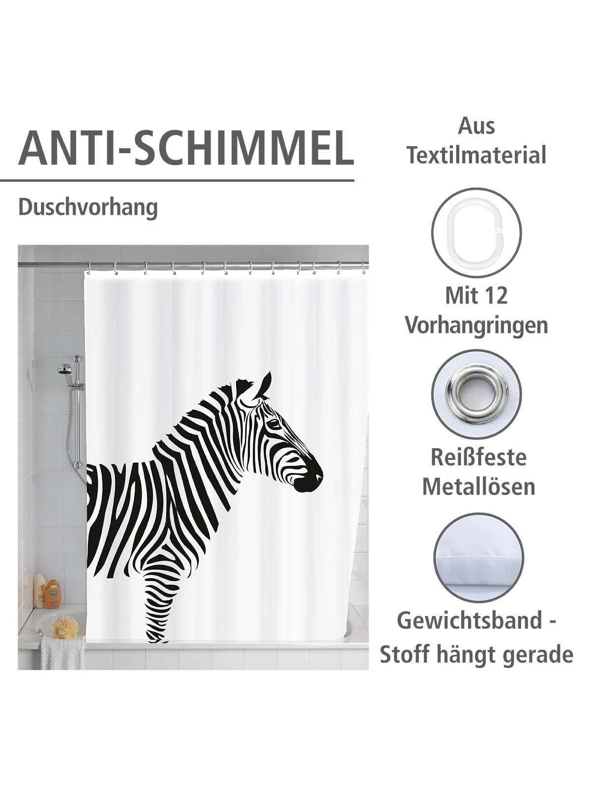 Wenko Anti-Schimmel Duschvorhang Wild In Weiß, Schwarz 2 Wenko Anti-Schimmel Duschvorhang Wild In Weiß, Schwarz – Bild 2