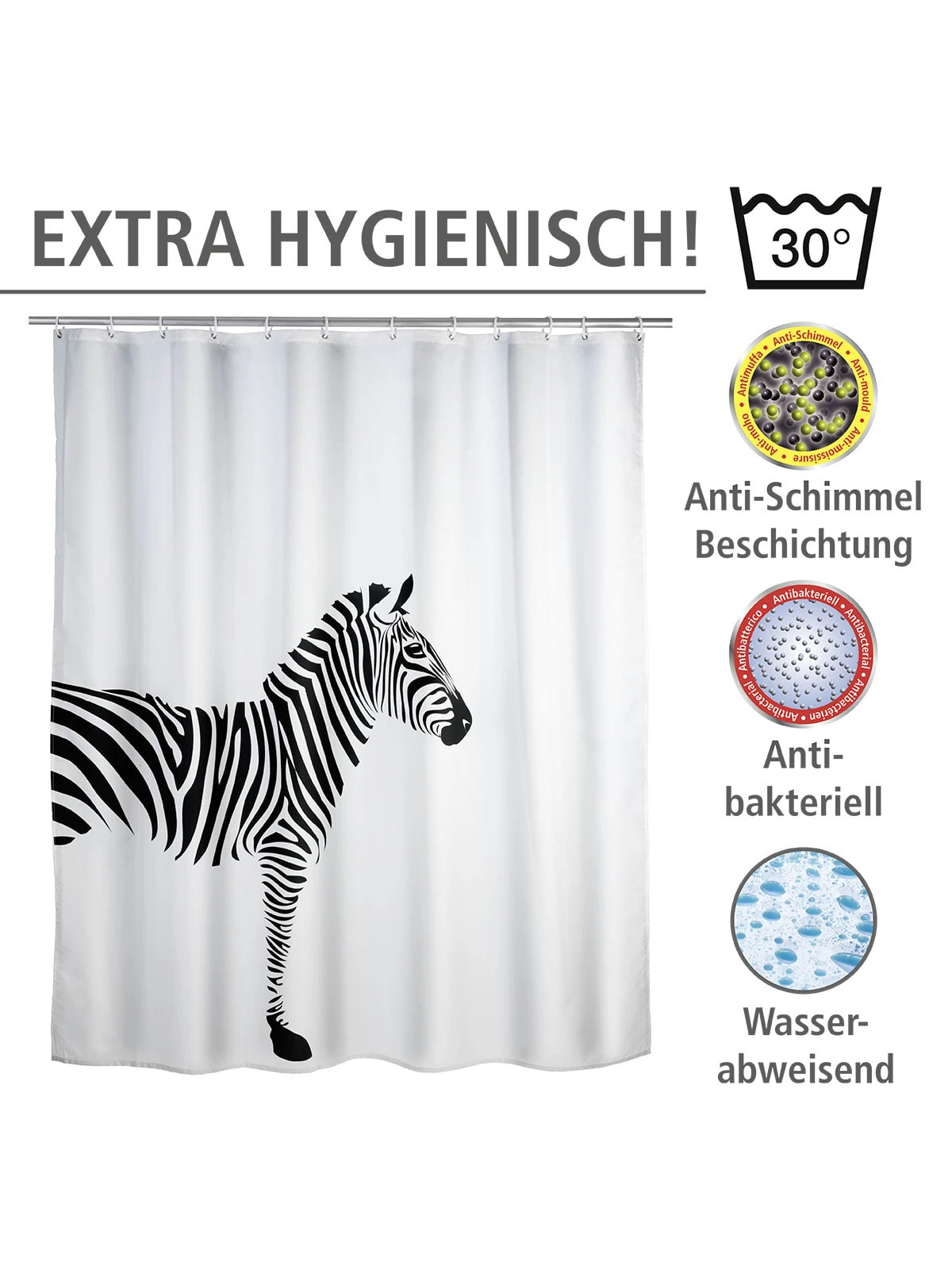 Wenko Anti-Schimmel Duschvorhang Wild In Weiß, Schwarz 10 Wenko Anti-Schimmel Duschvorhang Wild In Weiß, Schwarz – Bild 10