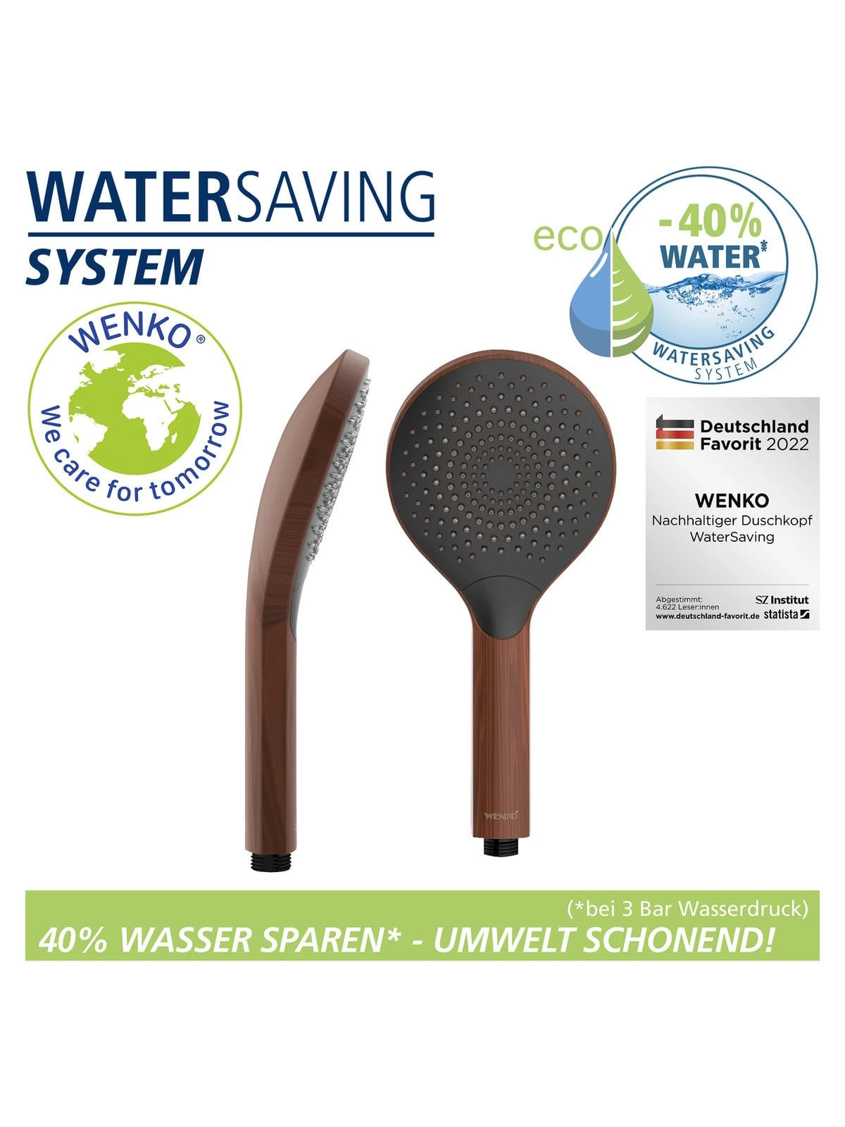 Wenko Duschkopf Watersaving Wood In Braun 2 Wenko Duschkopf Watersaving Wood In Braun – Bild 2