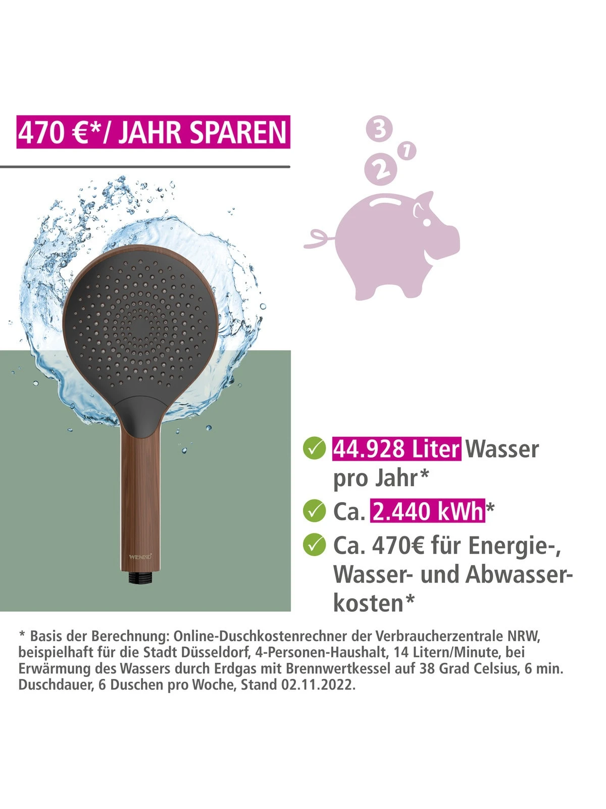Wenko Duschkopf Watersaving Wood In Braun 3 Wenko Duschkopf Watersaving Wood In Braun – Bild 3