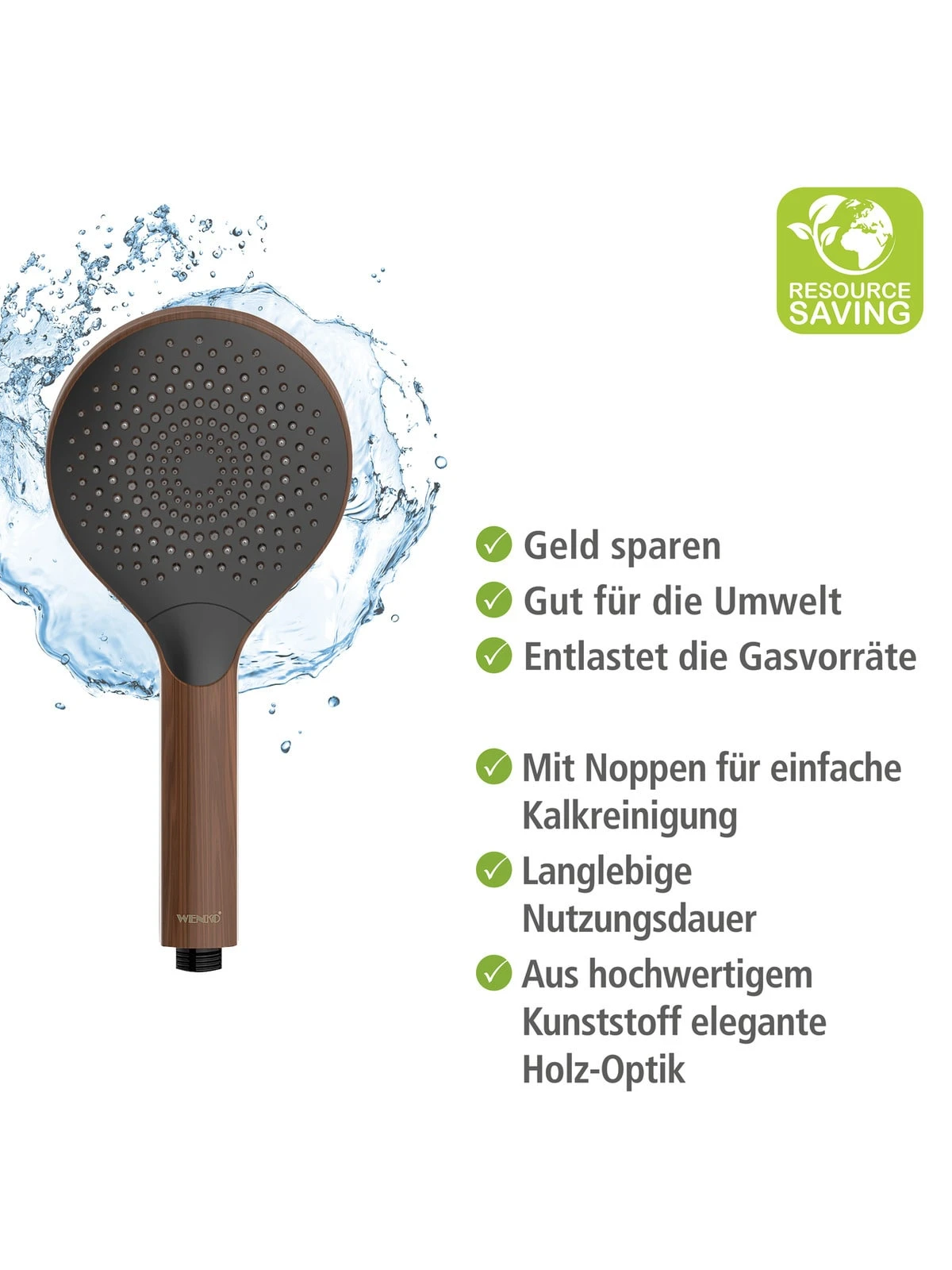 Wenko Duschkopf Watersaving Wood In Braun 4 Wenko Duschkopf Watersaving Wood In Braun – Bild 4
