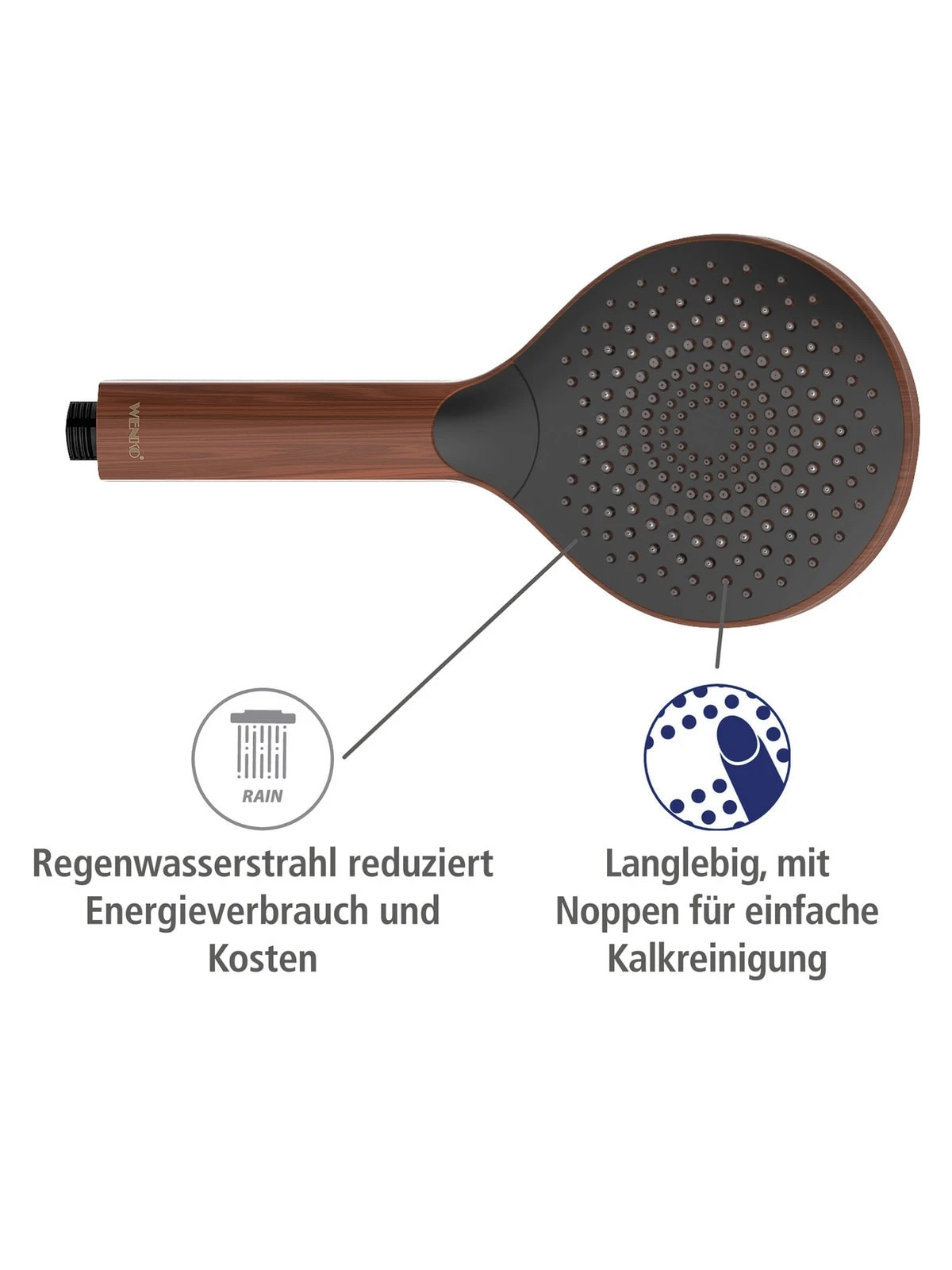 Wenko Duschkopf Watersaving Wood In Braun 5 Wenko Duschkopf Watersaving Wood In Braun – Bild 5