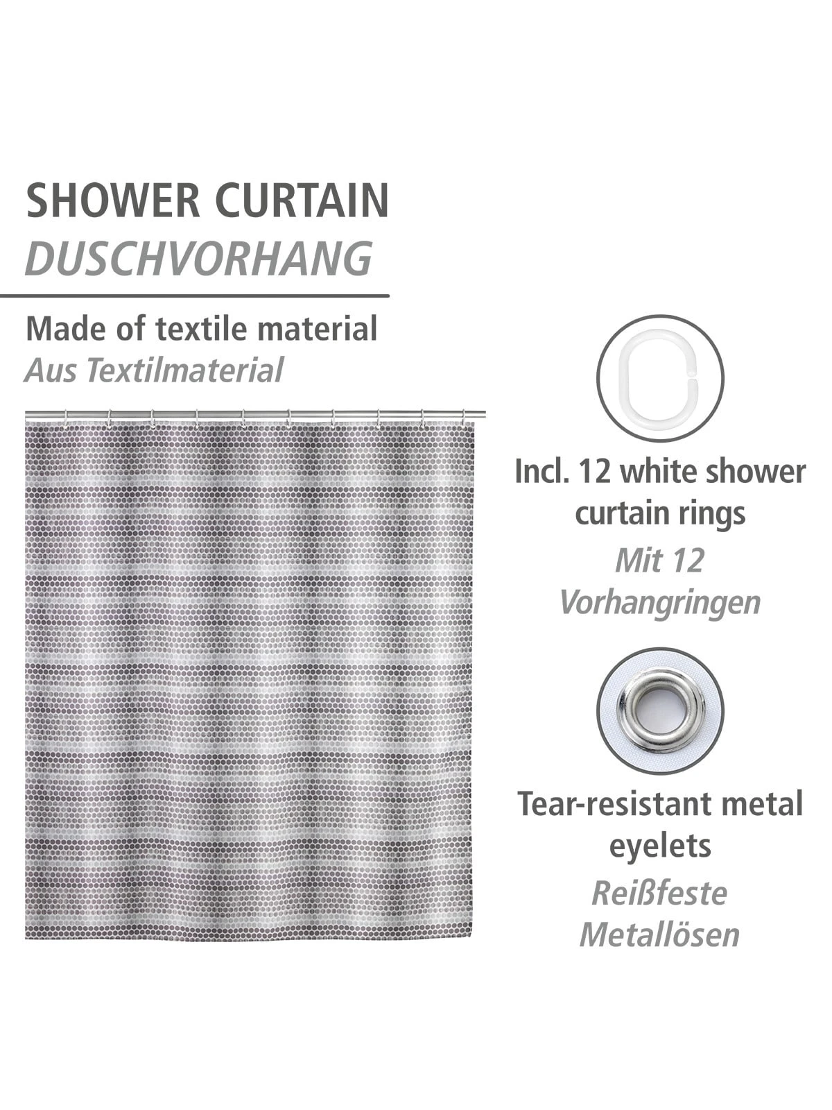 Wenko Duschvorhang Leblon In Weiß, Grau 8 Wenko Duschvorhang Leblon In Weiß, Grau – Bild 8