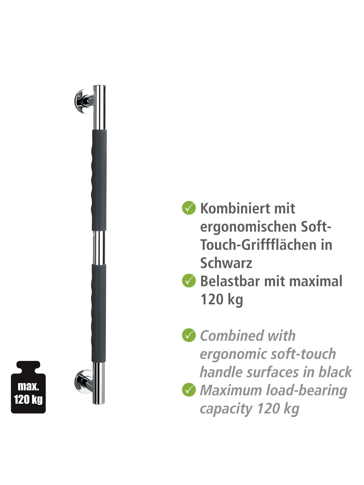 Wenko Edelstahl Wandhaltegriff Secura 65,5 Cm In Grau, Chrom 3 Wenko Edelstahl Wandhaltegriff Secura 65,5 Cm In Grau, Chrom – Bild 3