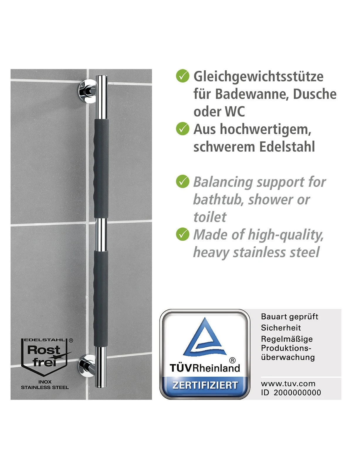 Wenko Edelstahl Wandhaltegriff Secura 65,5 Cm In Grau, Chrom 7 Wenko Edelstahl Wandhaltegriff Secura 65,5 Cm In Grau, Chrom – Bild 7