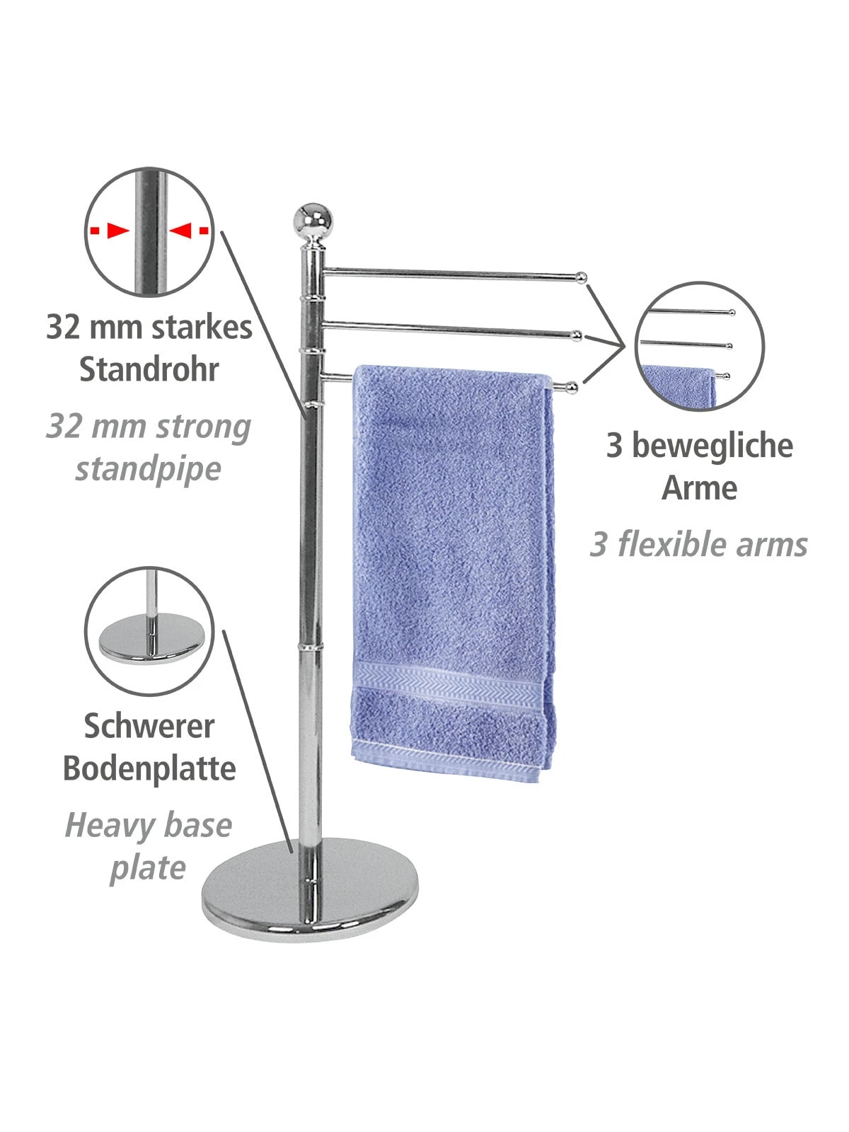 Wenko Exclusiv Handtuchständer Chrom Mit 3 Armen In Chrom 2 Wenko Exclusiv Handtuchständer Chrom Mit 3 Armen In Chrom – Bild 2