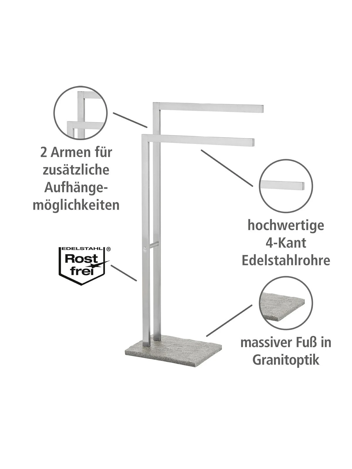 Wenko Handtuchständer Granit Mit 2 Armen Edelstahl In Grau 8 Wenko Handtuchständer Granit Mit 2 Armen Edelstahl In Grau – Bild 8