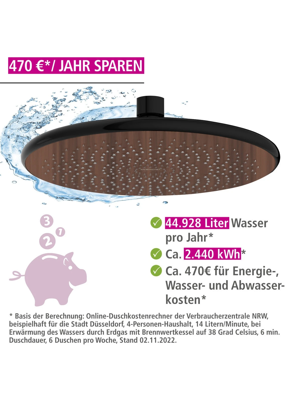 Wenko Regenduschkopf Watersaving Wood In Braun 3 Wenko Regenduschkopf Watersaving Wood In Braun – Bild 3