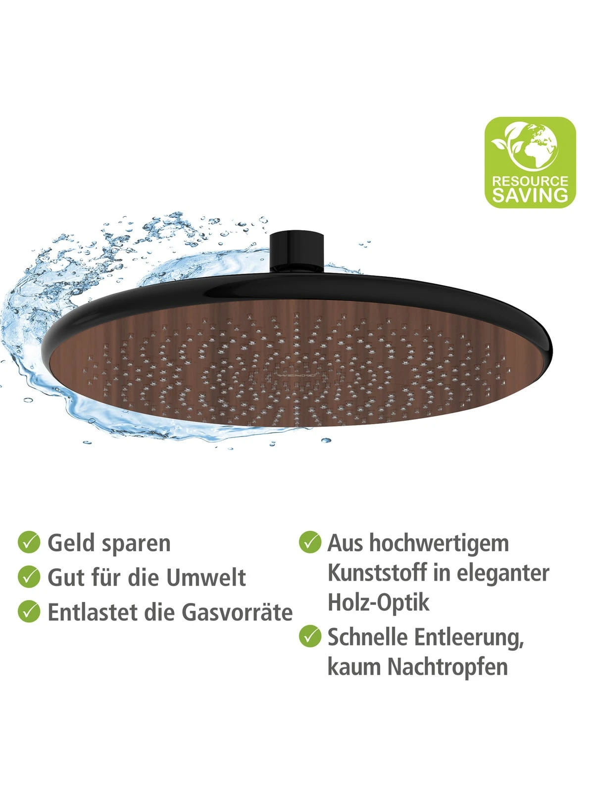 Wenko Regenduschkopf Watersaving Wood In Braun 4 Wenko Regenduschkopf Watersaving Wood In Braun – Bild 4