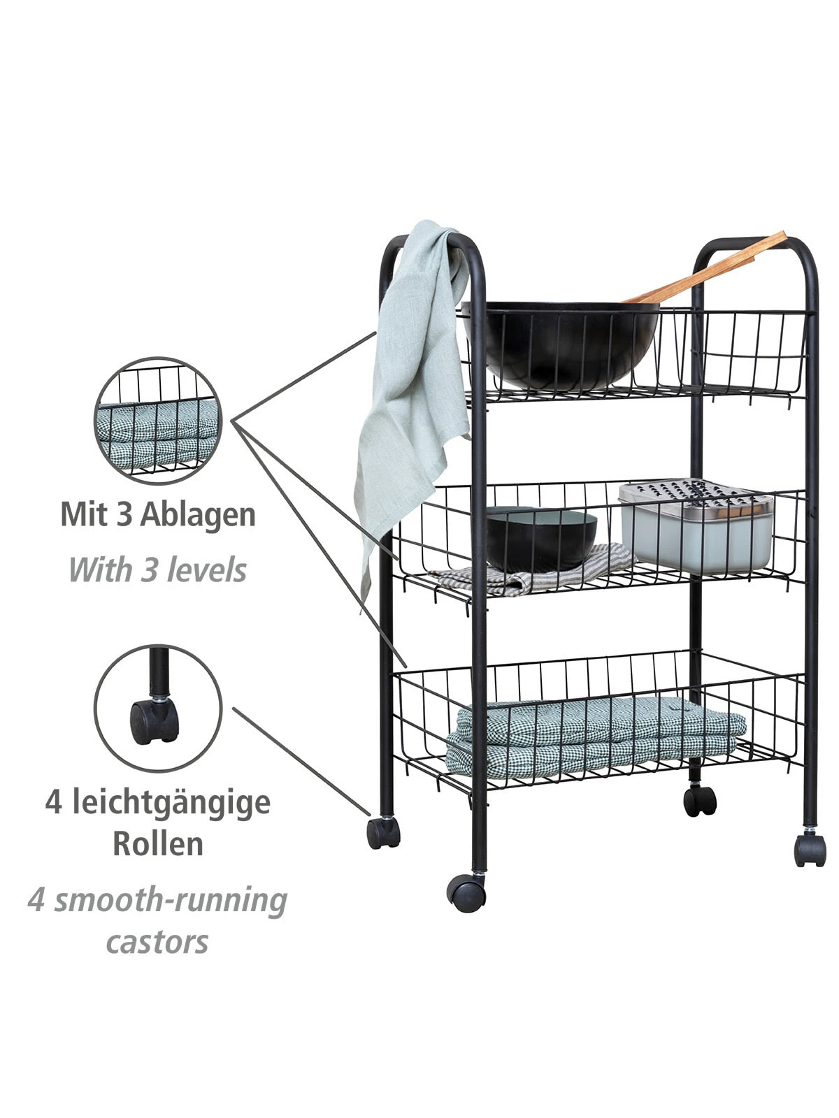 Wenko Rollwagen Florenz Mit 3 Ablagen Schwarz In Schwarz 8 Wenko Rollwagen Florenz Mit 3 Ablagen Schwarz In Schwarz – Bild 8