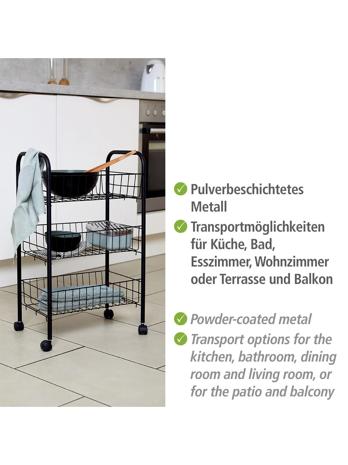 Wenko Rollwagen Florenz Mit 3 Ablagen Schwarz In Schwarz 9 Wenko Rollwagen Florenz Mit 3 Ablagen Schwarz In Schwarz – Bild 9