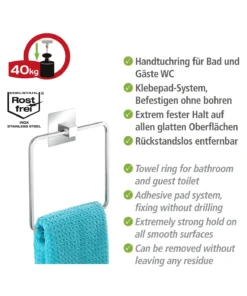 Wenko Turbo-Loc® Edelstahl Handtuchring Quadro In Chrom -Relaxdays Verkaufsshop wenko turbo loc r edelstahl handtuchring quadro in chrom 2