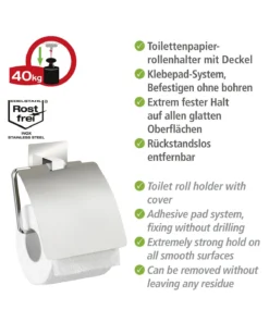Wenko Turbo-Loc® Edelstahl Toilettenpapierhalter Mit Deckel Quadro In Chrom -Relaxdays Verkaufsshop wenko turbo loc r edelstahl toilettenpapierhalter mit deckel quadro in chrom 10