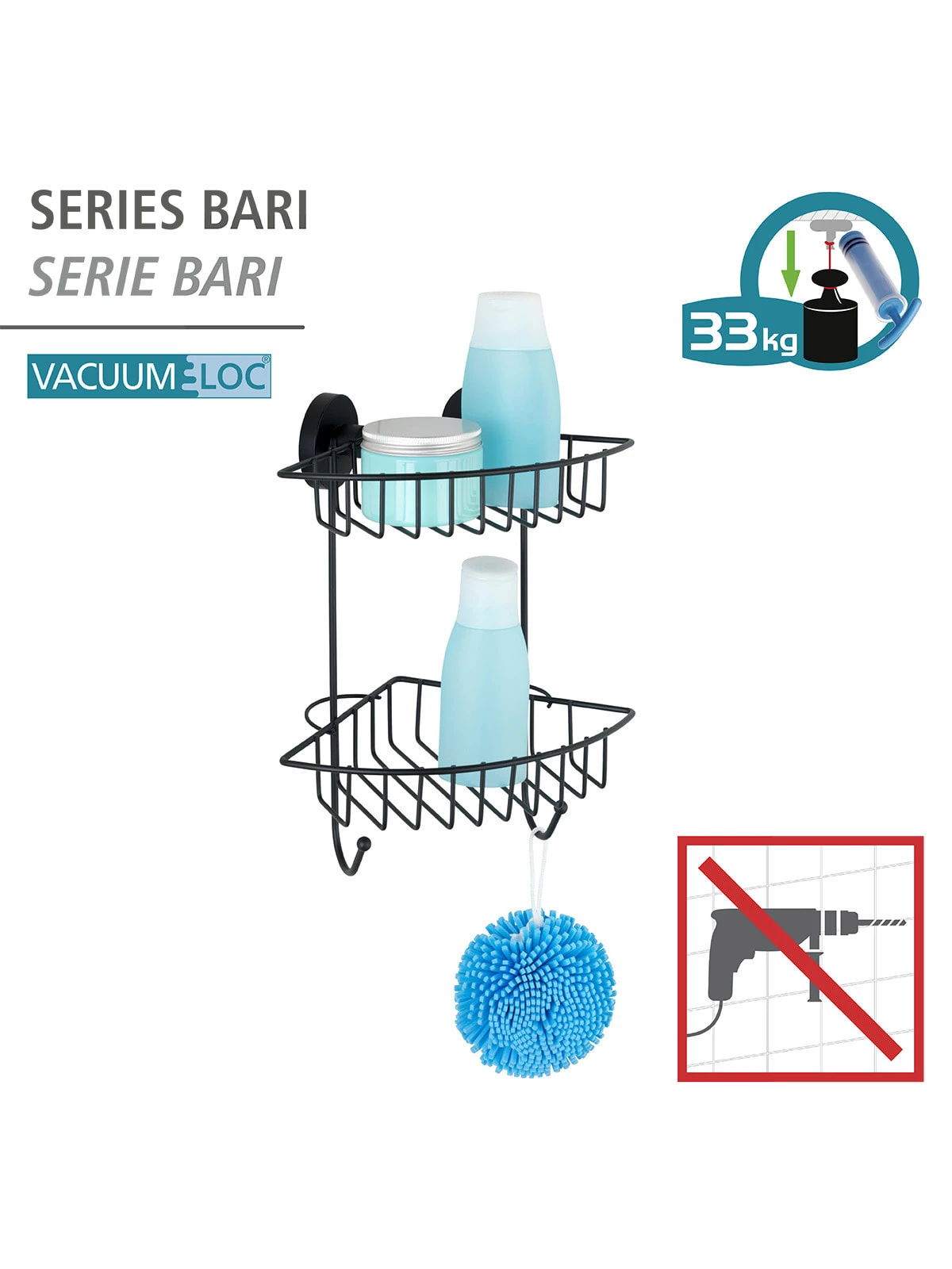 Wenko Vacuum-Loc® Eckregal 2 Etagen Bari Schwarz In Schwarz 2 Wenko Vacuum-Loc® Eckregal 2 Etagen Bari Schwarz In Schwarz – Bild 2