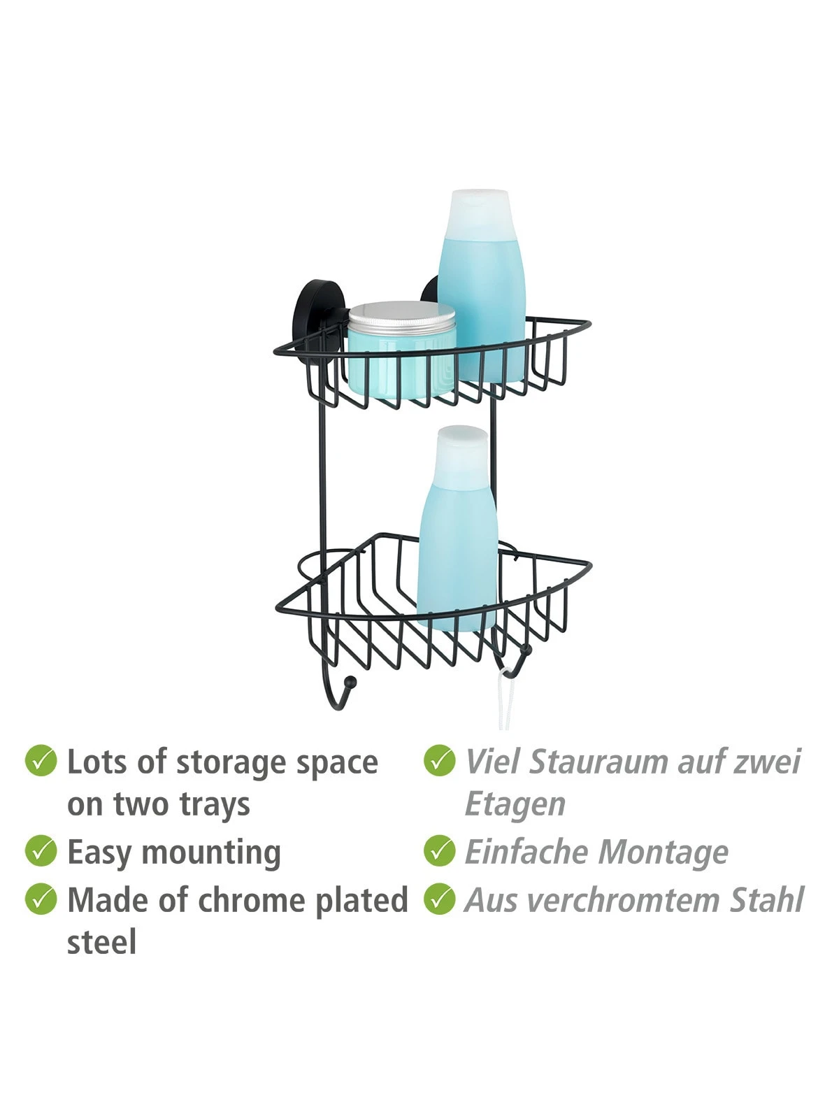 Wenko Vacuum-Loc® Eckregal 2 Etagen Bari Schwarz In Schwarz 3 Wenko Vacuum-Loc® Eckregal 2 Etagen Bari Schwarz In Schwarz – Bild 3