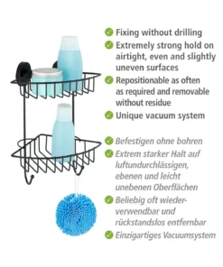 Wenko Vacuum-Loc® Eckregal 2 Etagen Bari Schwarz In Schwarz 15 Wenko Vacuum-Loc® Eckregal 2 Etagen Bari Schwarz In Schwarz -Relaxdays Verkaufsshop wenko vacuum loc r eckregal 2 etagen bari schwarz in schwarz 3