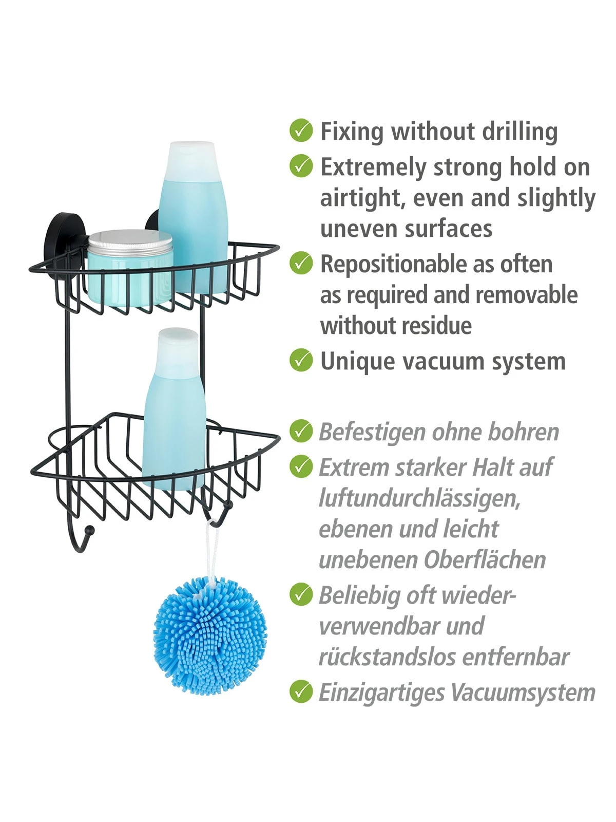 Wenko Vacuum-Loc® Eckregal 2 Etagen Bari Schwarz In Schwarz 10 Wenko Vacuum-Loc® Eckregal 2 Etagen Bari Schwarz In Schwarz – Bild 10