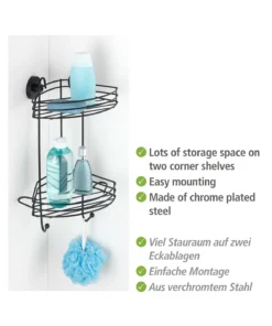 Wenko Vacuum-Loc® Eckregal 2 Etagen Schwarz In Schwarz -Relaxdays Verkaufsshop wenko vacuum loc r eckregal 2 etagen schwarz in schwarz 9