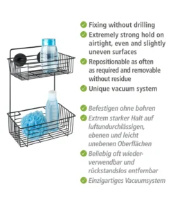 Wenko Vacuum-Loc® Wandregal 2 Etagen Bari Schwarz In Schwarz -Relaxdays Verkaufsshop wenko vacuum loc r wandregal 2 etagen bari schwarz in schwarz 3