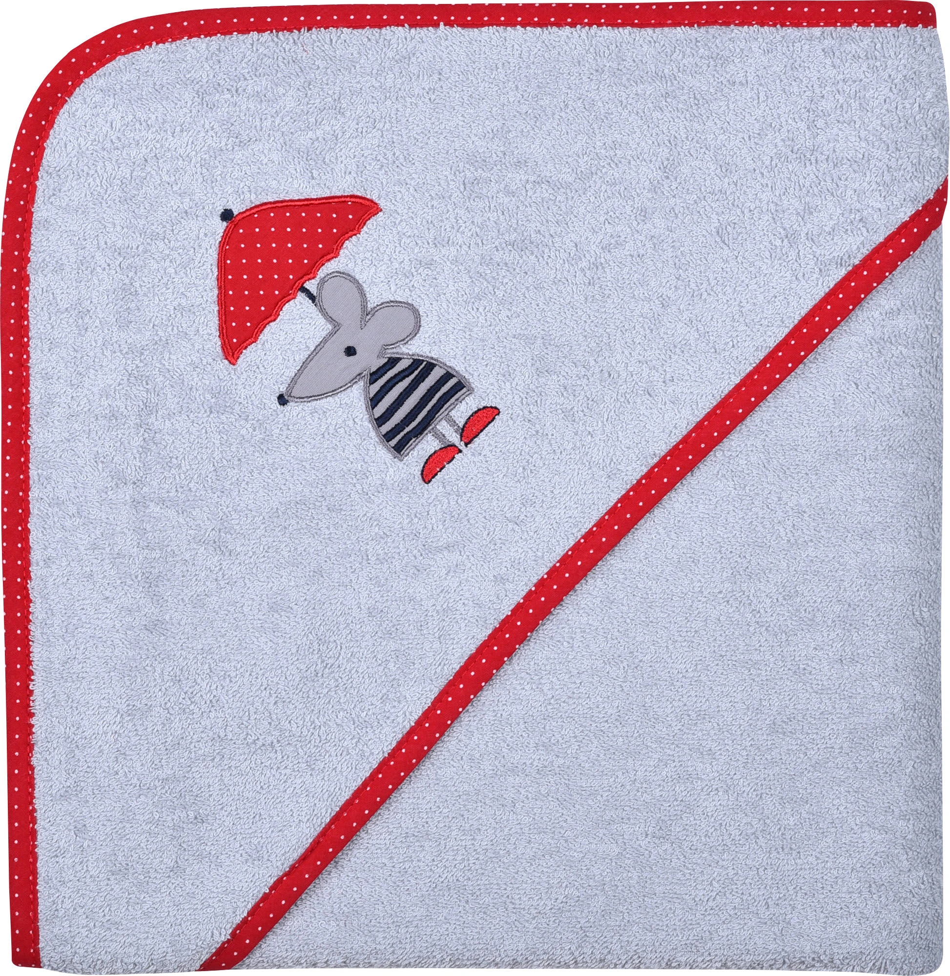 Wörner Kapuzenbadetuch In Grau/rot 1 Wörner Kapuzenbadetuch In Grau/rot