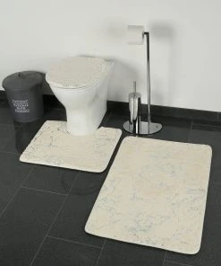 Zellerfeld Marmour 3-teilig Bad Matte Dusche Set Rutsch Stand Bad Matten In Cremeweiß