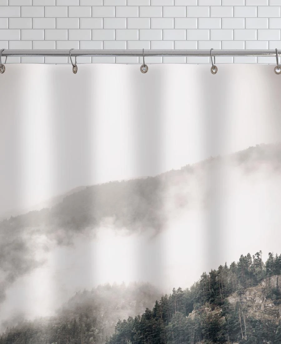 Juniqe Duschvorhang "Misty Mountains" In Braun & Cremeweiß 2 Juniqe Duschvorhang "Misty Mountains" In Braun & Cremeweiß – Bild 2