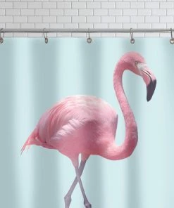 Relaxdays Verkaufsshop -Relaxdays Verkaufsshop juniqe duschvorhang skate flamingo in blau and rosa 1