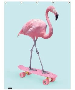 Juniqe Duschvorhang "Skate Flamingo" In Blau & Rosa