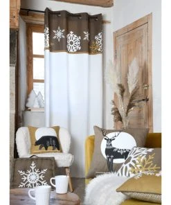 STOF France Ösengardine "Estrella" In Weiß/ Hellbraun - (L)260 X (B)140 Cm